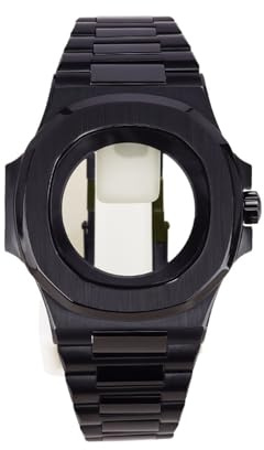 1 st 40 mm fyrkantigt klockfodral Stålarmband Guld/Silver/Roséguld for NH35 NH36 NH38 NH34 NH72 Urverk Safirglas(Black)