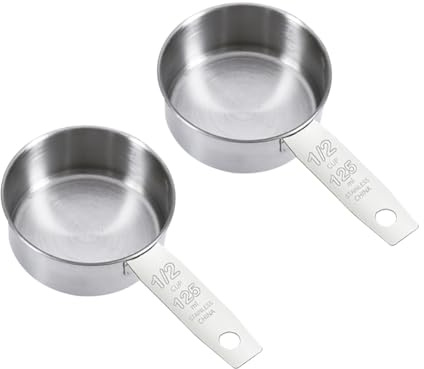 2 tazas medidoras de acero inoxidable de 125 ml, cuchara de metal para comida para perros, taza de medición de alimentos para mascotas, tazas medidoras para hornear, cocinar, cuchara de alimentación