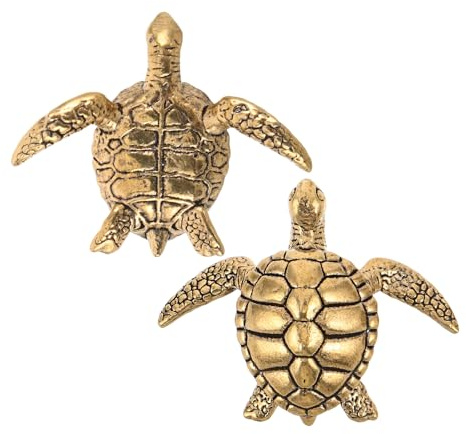 TOYANDONA Lot de 2 Statuettes Miniatures en Laiton pour Bain d'oiseaux, Décoration de Jardin Extérieure, Figurines Tortue Vintage Résistantes aux Intempéries pour Bassin et