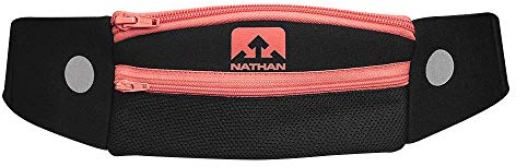 NATHAN Laufgürtel, Hüfttasche 5K mit reflektierenden Details, Reißverschlüssen und verstellbarem Beutelriemen, Läufergürtel, federfreie Tasche, ultraleichtes Neopren, passend für alle Handys (iPhone,