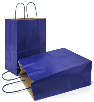 AZOWA Geschenktüten Mittel-Kraftpapiertüten mit Henkel，Party Geschenk Papiertüten (21 x 27 x 11 cm, Dunkelblau, 25 Stück)