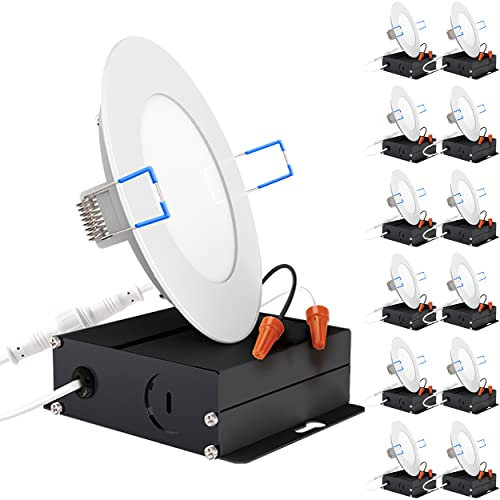 Sunco 12 Pack 4 Inch LED Recessed Lights, Slim Canless Ceiling Lighting, 650 LM, 10W (60W Equivalent), 3000K Warm White, Dimmable, Wafer Thin, Ultra Thin with Junction Box ETL.