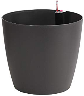 Dehner Pflanztopf Mila mit Selbstbewässerungs-System, Ø 39 cm, Höhe 36 cm, Kunststoff, anthrazit