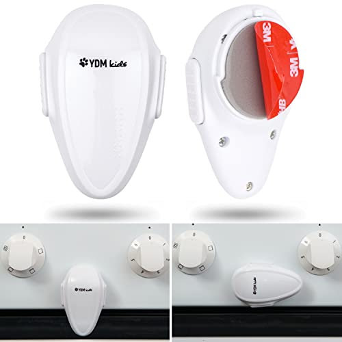 Backofentür Kindersicherung, 2 Stück, in Weiß, mit Hitze-resistentem Kleber, Doppel-Druck-Knopf, Rückstands-los entfernbar, Ofentür Sperre zum Kleben, Backofen Baby Sicherung, Herdknopf Schutz