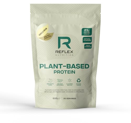 Reflex Nutrition Plant Based Protein - 21g Vegan Protein Powder (Pea Protein, Brown Rice Protein & Pumpkin Seeds) - Digestive Enzymes & Vitamin B12 - Natural Flavours (Vanilla Bean, 20 Servings)