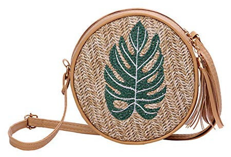 TININNA Frauen Stroh Runde Strandtasche Retro Rattan Handtasche,Böhmische gewebte Tasche Geldbörse,Handgemachte Strohtasche Schultertasche Umhängetasche
