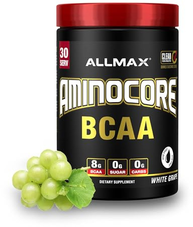 ALLMAX AMINOCORE BCAA Powder for Workout Muscle Recovery & Increased Endurance - Sugar Free, No Fillers 8.18 Grams Bcaas Amino Acids, B Vitamins for Women and Men - 30 Servings | White Grape, 345g