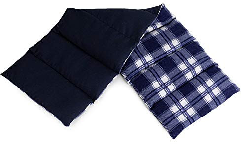 Traubenkernkissen 75x20cm groß 8-Kammer. Körnerkissen Wärmekissen extra lang (Flanell karo-blau)