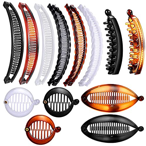 YINGENIVA 13 Stück Bananen-Haarspangen, Vintage Pferdeschwanz Haarhalter in 5 Stilen, Mädchen Durable Fishtail Haar-Accessoires, Große abgerundete Kanten, Kamm Clips
