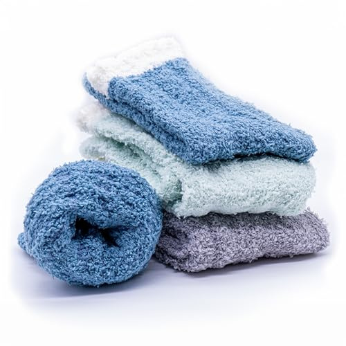 NetroxSocks® | 3 paia di calzini morbidi e coccolosi | calze da casa di alta qualità e calde per l'inverno | calze invernali morbide e (IT, Numero, 35, 41, Regular, Regular, Blu Grigio Turchese)