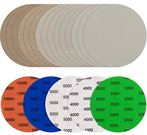 JatilEr 25 Stück Schleifpapier 150mm Klett, Körnung 3000/4000/5000/7000/10000 Schleifpad Runde Nasse Trockene Wasserschleifscheiben, Schleifscheiben Exzenterschleifer Schleifpapi Set 6 Zoll