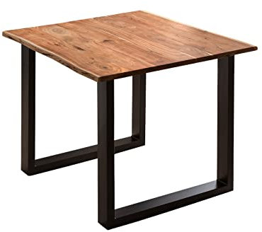 SAM Esszimmertisch 80x80 cm Quinn, echte Baumkante, nussbaumfarben, massiver Esstisch aus Akazienholz, Metallbeine Schwarz, Baumkantentisch