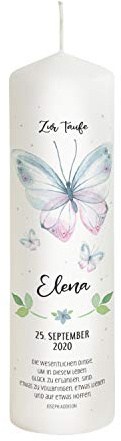 Liamoria® Taufkerze Schmetterling Watercolor personalisiert 25 cm Modell Elena - aus hochwertigen Rohstoffen
