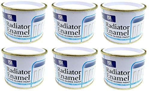 Radiator Enamel Paint 6 x 180ml White Gloss Heat Resistant Topcoat Pipes Quick Dry
