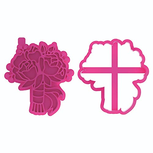 LissieLou Wedding Bouquet Cookie Cutter and Stamp Wedding Icing Stamp Fondant Embosser - Light Pink