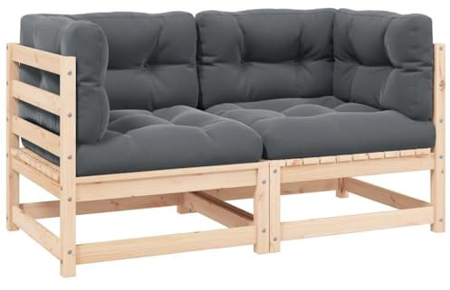 vidaXL Garten Ecksofas 2 STK., Modular Gartenmöbel mit Kissen, Sofa Lounge Sessel für Garten Terrasse Balkon, Gartensofa Gartensessel, Massivholz Kiefer