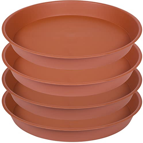 Bleuhome Pflanzuntersetzer aus robustem Kunststoff, 33 cm, rund, Pflanzschale für Töpfe, Blumentöpfe für den Innenbereich, Pflanzschalen für Pflanzgefäß, 27,9 cm, 30,5 cm, 33 cm, Terrakotta, 4 Stück