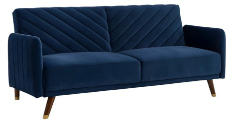 Vente-unique - Canapé 3 Places Convertible clic-clac en Velours Joris - Bleu Nuit
