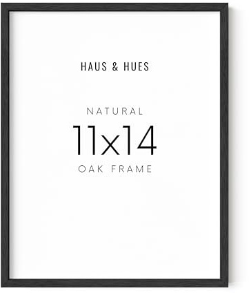 HAUS AND HUES Black Oak Wood 11x14 Picture Frame - Modern Wood Wall Art Display - Minimalist, Lightweight 11x14 Black Frame for Art Prints, Photos, Posters - Ready-to-Hang Vertically & Horizontally