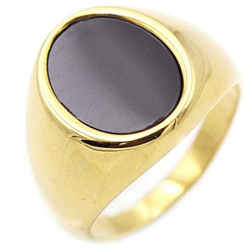 ANAZOZ Edelstahlringe Herren, Ring Mit Gravur Männer Personalisiert Flacher Siegelring Aus Gold Mit Emaille Größe 57 (18.1)