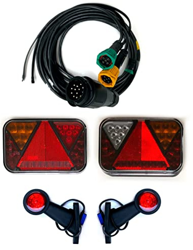 MelTruck Anhängerbeleuchtung Set LED Rückleuchten 12V für Anhänger, Trailer, Wohnwagen, Wohnmobile, LKW & Landmaschinen – 6 Funktionen, Umrissleuchten & 13-poliges 5m Kabel - Umrissleuchten mit QS075