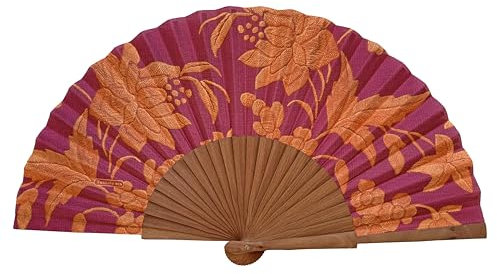 Spanischer Handfächer Alba – Holz und Baumwolle – 23 cm – Etui und Hülle aus Jute – Modeaccessoire – Handgefertigt in Spanien – Events und Geschenke – Schalkollektion – Tusitala Barcelona