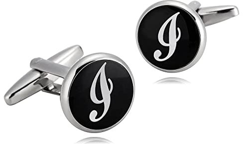Whoiy Manschettenknöpfe Initialien I, Manschettenknöpfe mit Gravur Edelstahl Schwarz Weiss für Männer Smokinghemd Kostenlose Gravur mit Geschenkbox