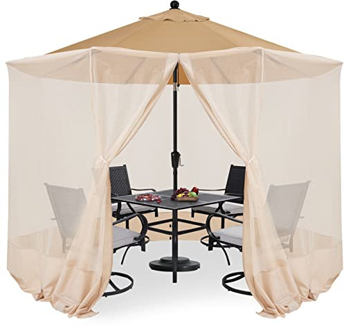 COOSHADE 9-11FT Patio Ombrello Zanzariera Rete in poliestere Schermo a rete per Ombrello Esterno con Cerniera Porta e Peso Bag Beige