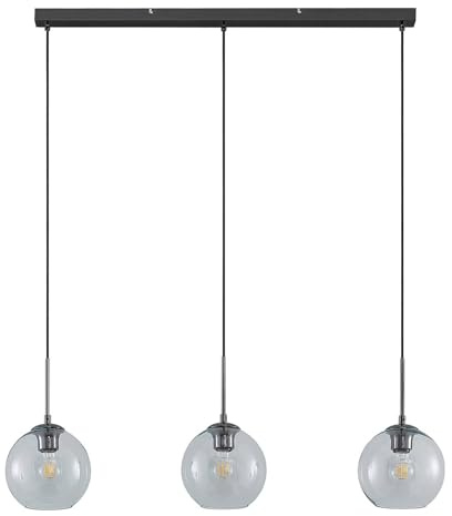 Lindby Lampadario a Sospensione 3 Sfere in Vetro 110 cm, Lampada Pendente Antracite Industrial Vintage 3x E27 Cucina Sala da Pranzo Soggiorno