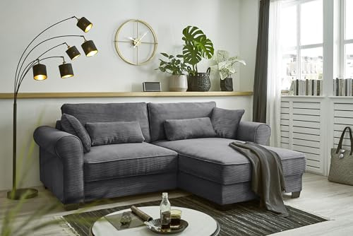 DEINE TANTE EMMA 64-080-28 Angelina Couchgarnitur Ecksofa Wohnzimmer mit Funktion ca. 255 x 185 cm im Stoff Zoom 22 ash