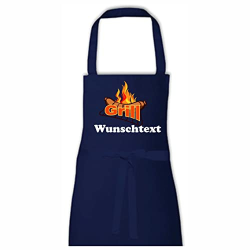 INDIGOS UG - Schürze - Grillschürze - individuell - personalisiert Wunschtext - Bratwurst Grill - Wunschname - Navyblau - BBQ - Party - Funshirt - Fasching - Freizeit - Fussball - Grillen