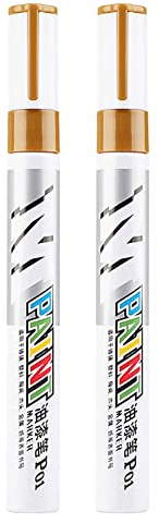 URFEDA 2PCS Marqueurs Métalliques Feutres Permanent, Marqueur Peinture Acrylique Stylos, Pour Peinture sur Roche, Verre, Bois, Plastique, Métal, Pneus (Pointe Ronde 2.0mm, Marqueur Or)