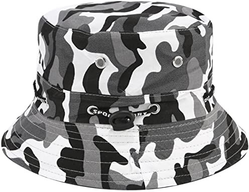 Yixda Fischerhut Unisex Eimer Hut Sonnenhut Strandhut Faltbar Sommer Outdoor Hut (Camo Grau)