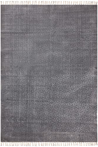 CASAVANI Bohemian Schwarz & Grau Teppich Handgewebt Wendbar - Farmhouse Teppiche, Eingangsbereich, Teppiche für Wohnzimmer, Flickenteppich, Küchenteppich 120 x 360 cm (4 x 12 Fuß Läufer)