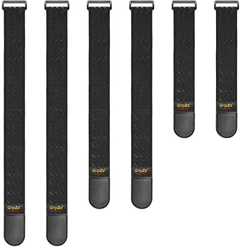 GripZz Gurtbänder, Elastische Gurte mit Klettverschlüssen, 3 Größen (61/46/30cm x 5cm), Klettband mit Schnalle für die Organisation Ihrer Verlängerungskabel, Schläuche, Fahrrad, Werkstatt, Garage