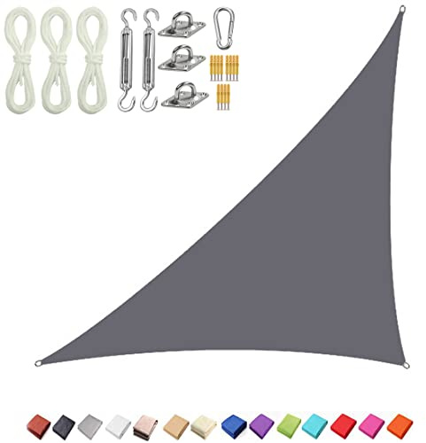 Voile d'ombrage Triangle avec Le Kit de Fixation,Toile Ombrage UV Protection pour Terrasse Jardin Extérieur,Voile d'ombrage Imperméable Triangulaire, (3x4x5m,Grey)