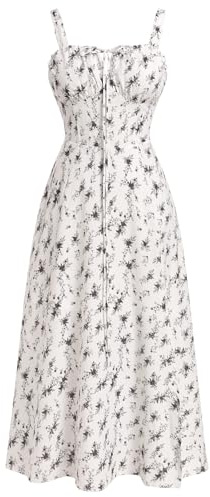 Odizli Korsett Kleid Damen Sommer Elegant Sexy Ärmellos Spaghettiträger Trägerkleid Blumenkleid Boho Style Midi Kleid mit Schlitz Lang Sommerkleid Strandkleid Festlich Casual Freizeitkleid Grau XS