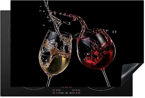 KitchenYeah© Protection Plaque Induction Protege Deco Cuisine Cache Protège | 80x52 cm - De Cuisson Accessoires Vin rouge - Vin blanc - Verre - Noir