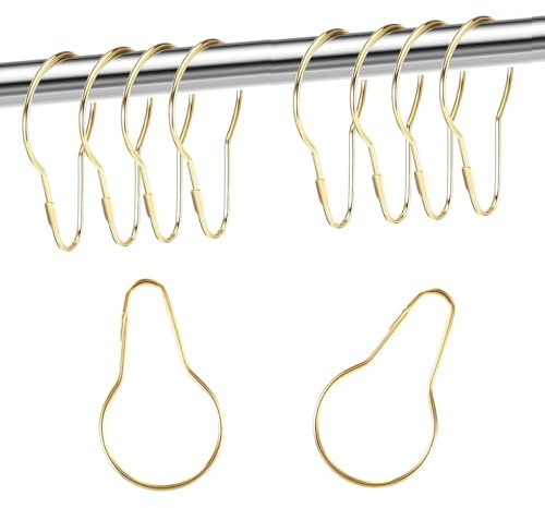 TA-VIGOR 20pc Shower Curtain Rings - Metal Decorative Hooks, Loop Hangers, Hanging Clips for Bathroom/Kitchen Curtain Rods, Gold
