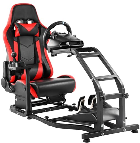 Dardoo Adjustable Gaming Racing Simulator Cockpit with Red Seat Fit for Logitech G29 G920 G923, for Thrustmaster T300,Steering Wheel Stand, Not Including Steering Wheel Pedal and Handbrake