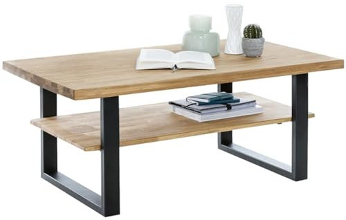 möbelando Couchtisch >Tom-I< in Wildeiche/schwarz aus Teilmassiv - 115x65x46cm (BxHxT)