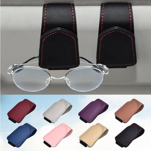 Modazon Brillenhalter für Auto, Sonnenbrillenhalter Auto, Magnetischer Leder-Sonnenbrillenclip für Autovisier, Autozubehör für Damen und Herren Innenraum, Visier Sonnenbrillenhalter Clip
