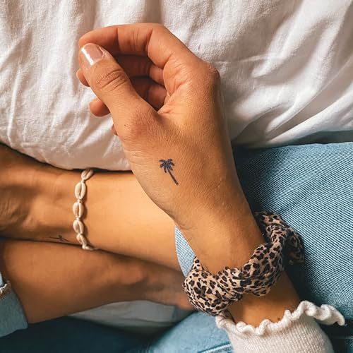 Inkster Tattoo - Kleine Palme Doppelpack | Temporäres Tattoo mit EU-Kosmetikzertifizierung - das Original | wasserfest + vegan | revolutionäres 2-Wochen-Tattoo | Klebetattoos + Fake Tattoos