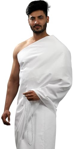SANAAYAH Ihram Ahram Ehram med gratis bälte för Hajj & Umrah, premium plus guld bomullstyg, 2 handdukar, vit, Vitt, 110 x 230 cm