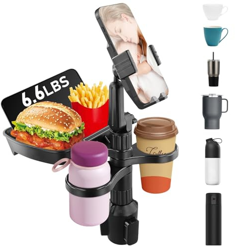 Porte Gobelet de Voiture avec Support de Table,Support Gobelet de Voiture avec Support de Téléphone et Table Rotative à 360 Degrés,Accessoire de Voiture pour Ranger Le Café