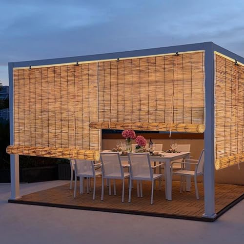 Natür Bambusrollo Outdoor Wetterfest Bambus rollo, 60cm 70cm 80cm 100cm 120cm 140cm 160cm Breit Sichtschutz, Sonnenschutz Schilf Vorhang, Einfache Installation (Size : W160xH100CM)