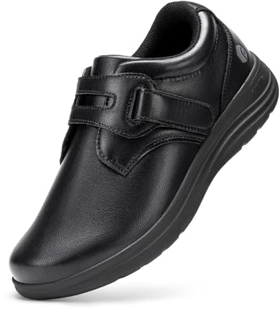 FitVille Diabetiker Schuhe Damen Extra Weit Leder Mokassins Slippers Orthopädische Schuhe mit Klettverschluss Verstellbare Loafers Bequemer Elegant für Geschwollene Füße Schwarz 41 EU X-Weit