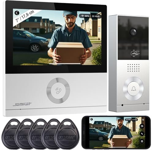 Somikon WLAN Türsprechanlage: WLAN-Full-HD-Video-Gegensprechanlage mit 17,8-cm-Touchscreen (7), App (Video Türsprechanlage, Gegensprechanlage mit Kamera, Überwachungskamera Set)