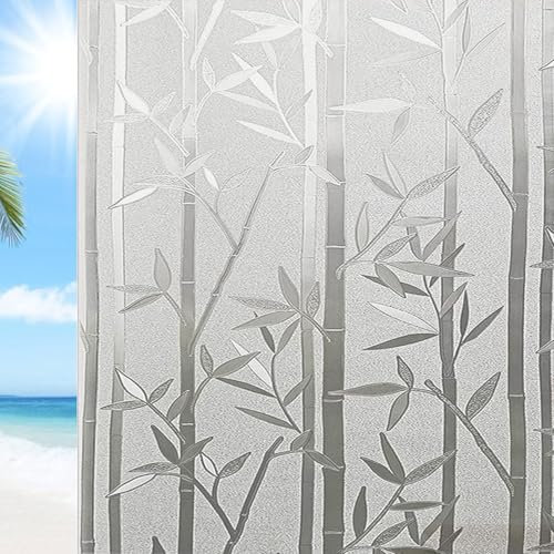 Milchglasfolie Fenster 30 x 800 cm Wärmeisolierung Reflektierende Anti UV Milchglasfolie Selbstklebend Ohne Kleber Glasdekorfolie für Büro Und Haus, Bambus