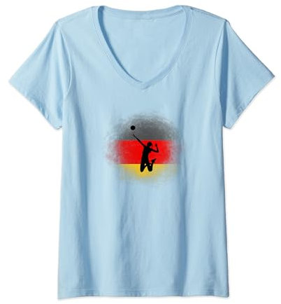 Damen Volleyball Beachvolleyball Frauen Damen Deutschland Outfit T-Shirt mit V-Ausschnitt